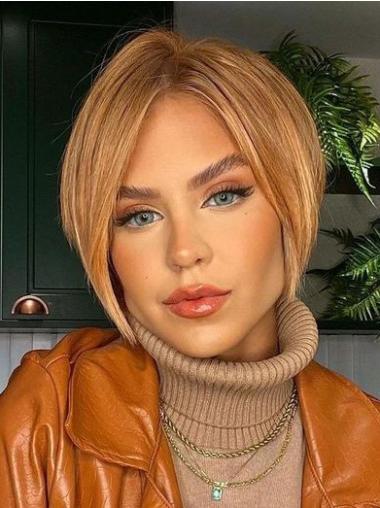 Short Blonde Bob Wig Straight Synthetic 8" Lace Front Wigs
