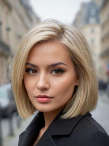 Synthetic Bob Wigs Lace Front Platinum Blonde 10" Straight Chin Length Wigs