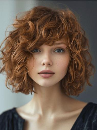 Bob Wig Curly 12" Synthetic Copper Monofilament Shoulder Length Wigs