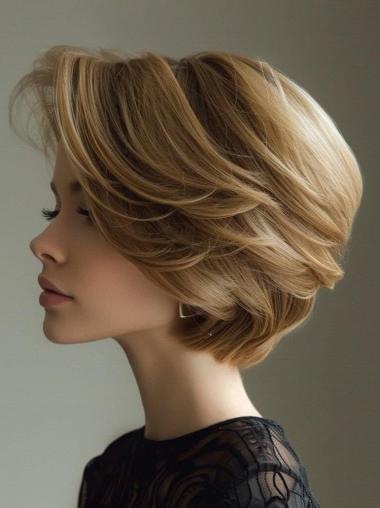 Short Bob Wigs Human Hair Straight Blonde Monofilament 8" Wigs