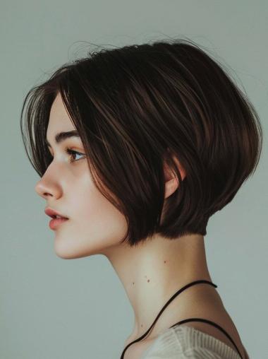 Short Bob Lace Front Wigs Straight Brown Synthetic 8" Wigs