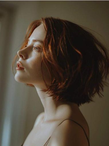 Short Bob Wigs Human Hair Wavy Auburn Lace Front 10" Wigs