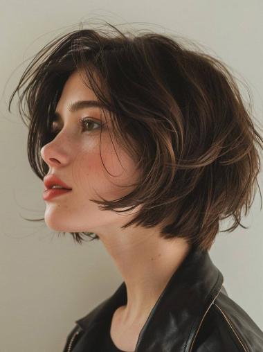 Short Bob Wigs Human Hair Straight Brown Monofilament 8" Wigs