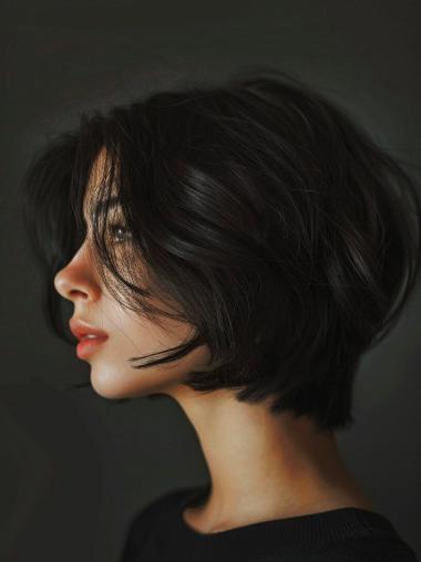 Short Straight Bob Wigs 8" Monofilament Black Synthetic Wigs