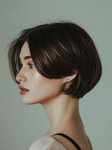 Short Brown Bob Wig Monofilament Synthetic 8" Straight Wigs