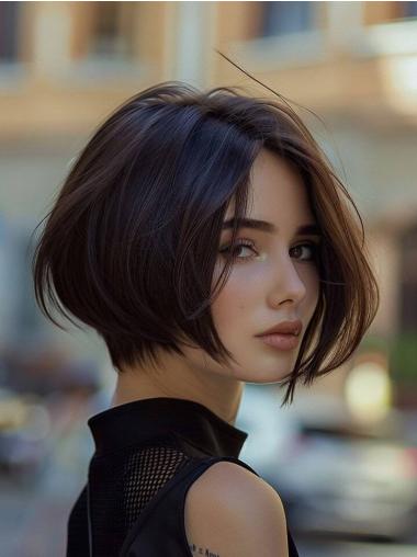 Synthetic Bob Wigs Lace Front Brown 10" Straight Chin Length Wigs