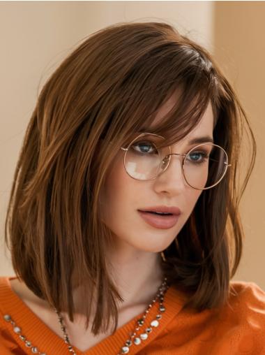 Bobs Wig Brown Straight Lace Front Remy Human Hair Shoulder Length 12" Wigs