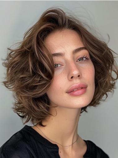 Brown Wavy Bob Wig Lace Front Remy Human Hair Chin Length 10" Wigs