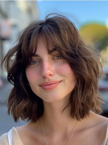 Wavy Bob Wig Brown Lace Front Synthetic Shoulder Length 12" Wigs