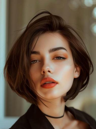 Synthetic Bob Wigs Lace Front Brown 10" Straight Chin Length Wigs