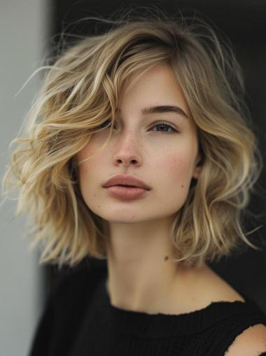 Blonde Bob Wig Lace Front 12" Remy Human Hair Shoulder Length Wavy Wigs