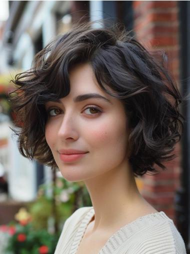 Short Wavy Bob Wigs 8" Black Monofilament Synthetic Wigs