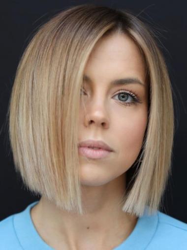 Bob Wig Human Hair Blonde Straight 10" Chin Length Lace Front Wigs