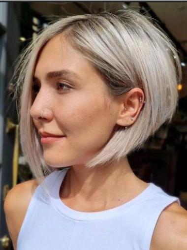 Bob Wigs Synthetic Chin Length Platinum Blonde Monofilament Straight 10" Wigs