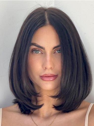 Straight Black Bob Wig Synthetic Shoulder Length Monofilament 12" Wigs