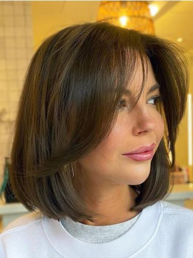 Bobs Wig Brown Straight Monofilament Synthetic Shoulder Length 12" Wigs
