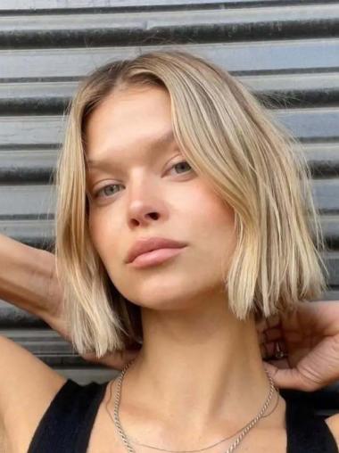 Bob Wig Human Hair Blonde Straight 10" Chin Length Lace Front Wigs