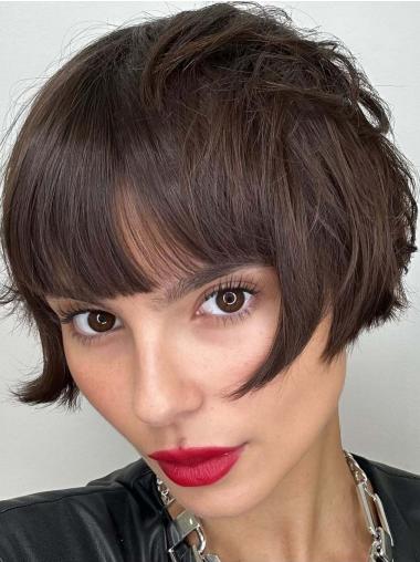 Short Bob Lace Front Wigs Straight Brown Synthetic 8" Wigs