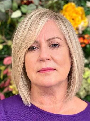 Bob Lace Wigs Remy Human Hair Shoulder Length Blonde 12" Straight Wigs