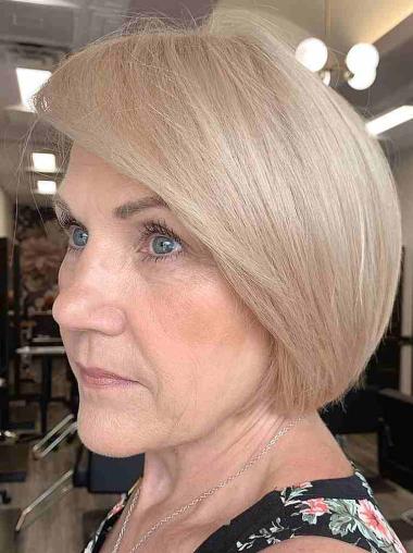 Bob Lace Wigs Remy Human Hair Chin Length Platinum Blonde 10" Straight Wigs