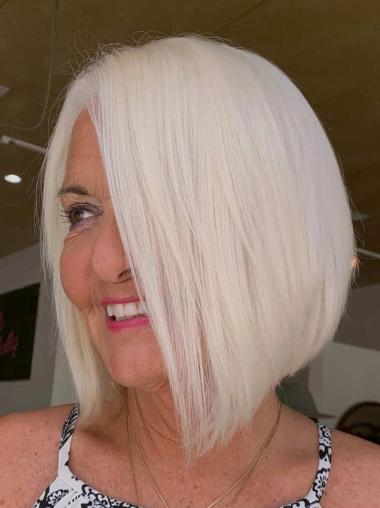 Bob Lace Wig Human Hair 10" Straight Chin Length Platinum Blonde Wigs