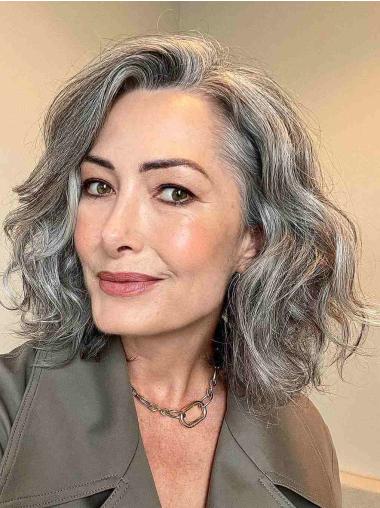 Wavy Bob Wigs Lace Front 12" Grey Synthetic Shoulder Length Wigs