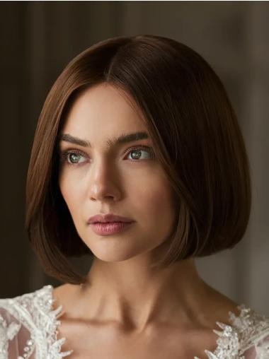 Straight Bob Wig Lace Front 10" Synthetic Brown Chin Length Wigs