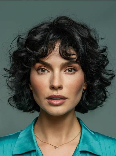 Bob Wig Curly Short 10" Black Monofilament Synthetic Wigs