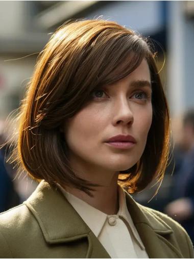 Straight Bob Wig Monofilament 10" Remy Human Hair Brown Chin Length Wigs