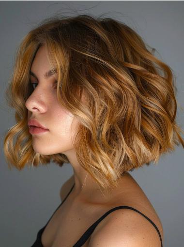 Wigs Medium Length Wavy Bobs Ombre/2 Tone Wavy 12" Monofilament Remy Human Hair Wigs