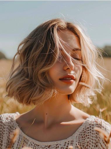 Wigs Medium Length Wavy Bobs Ombre/2 Tone Wavy 12" Lace Front Remy Human Hair Wigs