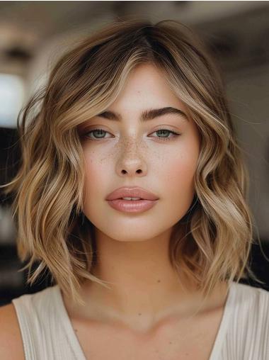 Medium Wavy Wig Shoulder Length Synthetic Ombre/2 Tone Bobs 12" Lace Front Wigs