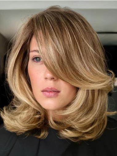 Layered Wigs Medium Length Ombre/2 Tone 14" Lace Front Remy Human Hair Wavy Wigs