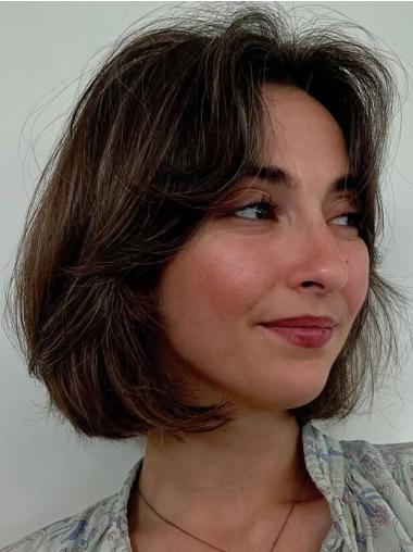 Medium Wavy Wig Chin Length Synthetic Ombre/2 Tone Bobs 10" Monofilament Wigs