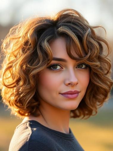 Medium Curly Wig Shoulder Length Synthetic Bobs Blonde Lace Front 12" Wigs
