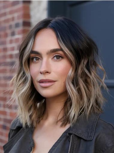Wavy Wig Medium Length Lace Front Without Bangs Ombre/2 Tone 14" Synthetic Wigs