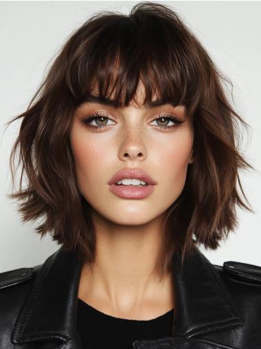 Wig Medium Brown Bobs Lace Front Synthetic 12" Straight Wigs