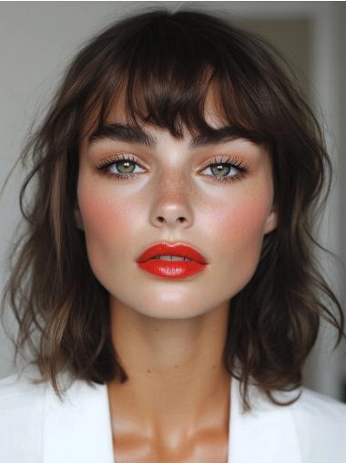 Medium Wigs With Bangs Straight Synthetic Brown 14" Lace Front Wigs