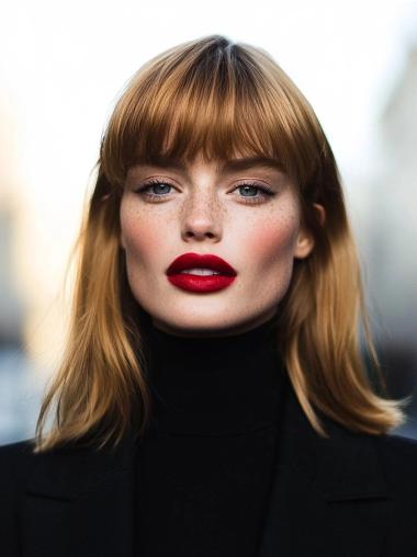 Wigs Medium Length With Bangs 14" Straight Remy Human Hair Lace Front Blonde Wigs