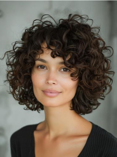 Wig Medium Brown Bobs Lace Front Synthetic 12" Curly Wigs