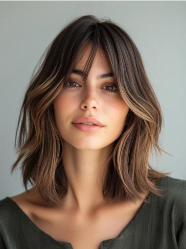 Layered Wigs Medium Length Ombre/2 Tone 14" Lace Front Remy Human Hair Straight Wigs