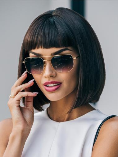 Medium Straight Hair Wig Monofilament Black Bobs 12" Shoulder Length Wigs