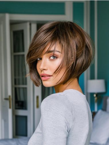 Wig Medium Length Straight Hairstyles 10" Bobs Brown Synthetic Monofilament Wigs