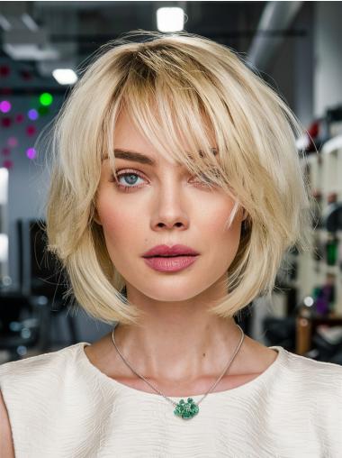 Wig Medium Length Straight Hairstyles 12" Bobs Blonde Remy Human Hair Lace Front Wigs