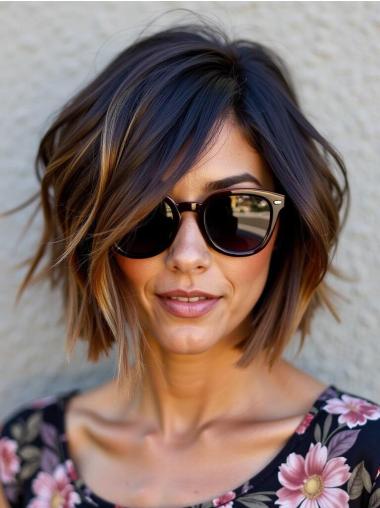 Wig Medium Length Straight Hairstyles 12" Bobs Ombre/2 Tone Remy Human Hair Monofilament Wigs