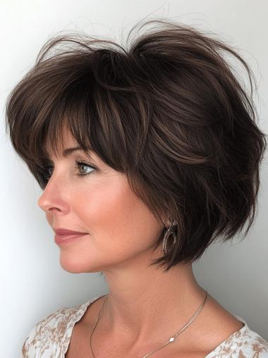 Straight Medium Length Wig Lace Front Bobs 10" Brown Synthetic Wigs