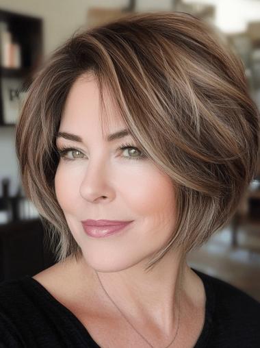 Straight Medium Length Wig Monofilament Bobs 10" Ombre/2 Tone Synthetic Wigs