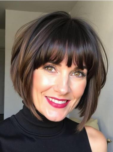 Medium Length Wigs With Bangs Ombre/2 Tone Straight 10" With Bangs Lace Front Wigs