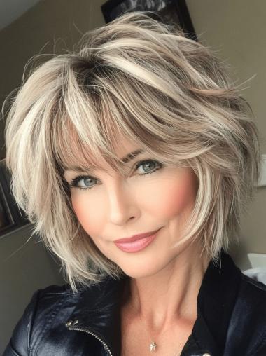 Medium Length Wigs With Bangs Ombre/2 Tone Straight 12" With Bangs Monofilament Wigs