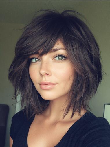 Straight Medium Length Wig Lace Front Bobs 12" Black Remy Human Hair Wigs